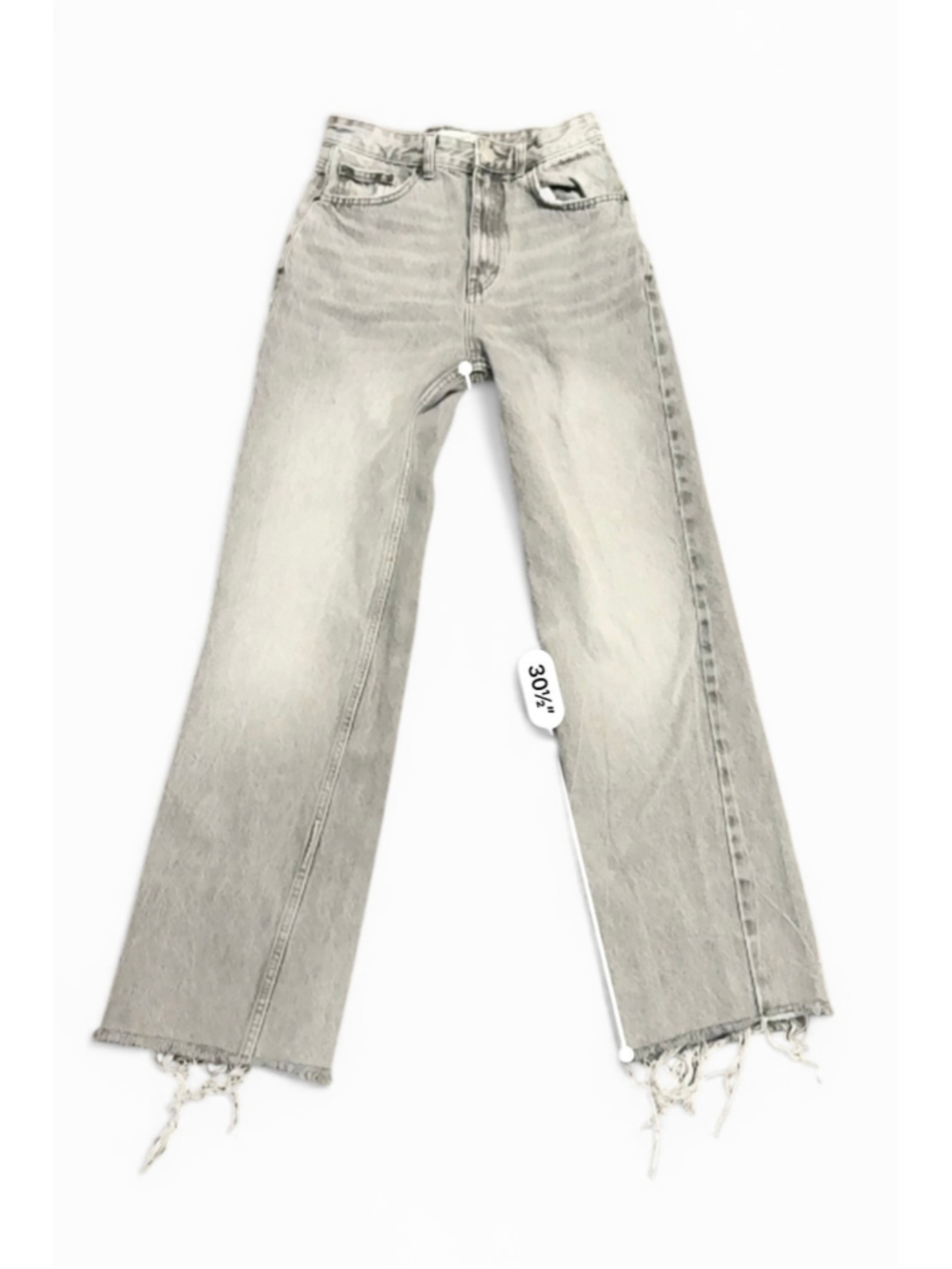 Pull & Bear Women's Acid Wash Gray Straight Leg Raw Hem High Rise Sz 2 - Picture 6 of 10